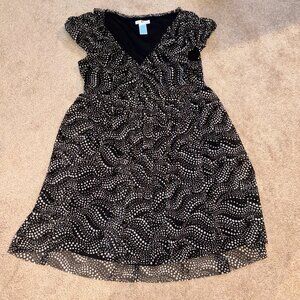 London Times Black White Print Babydoll Dress L